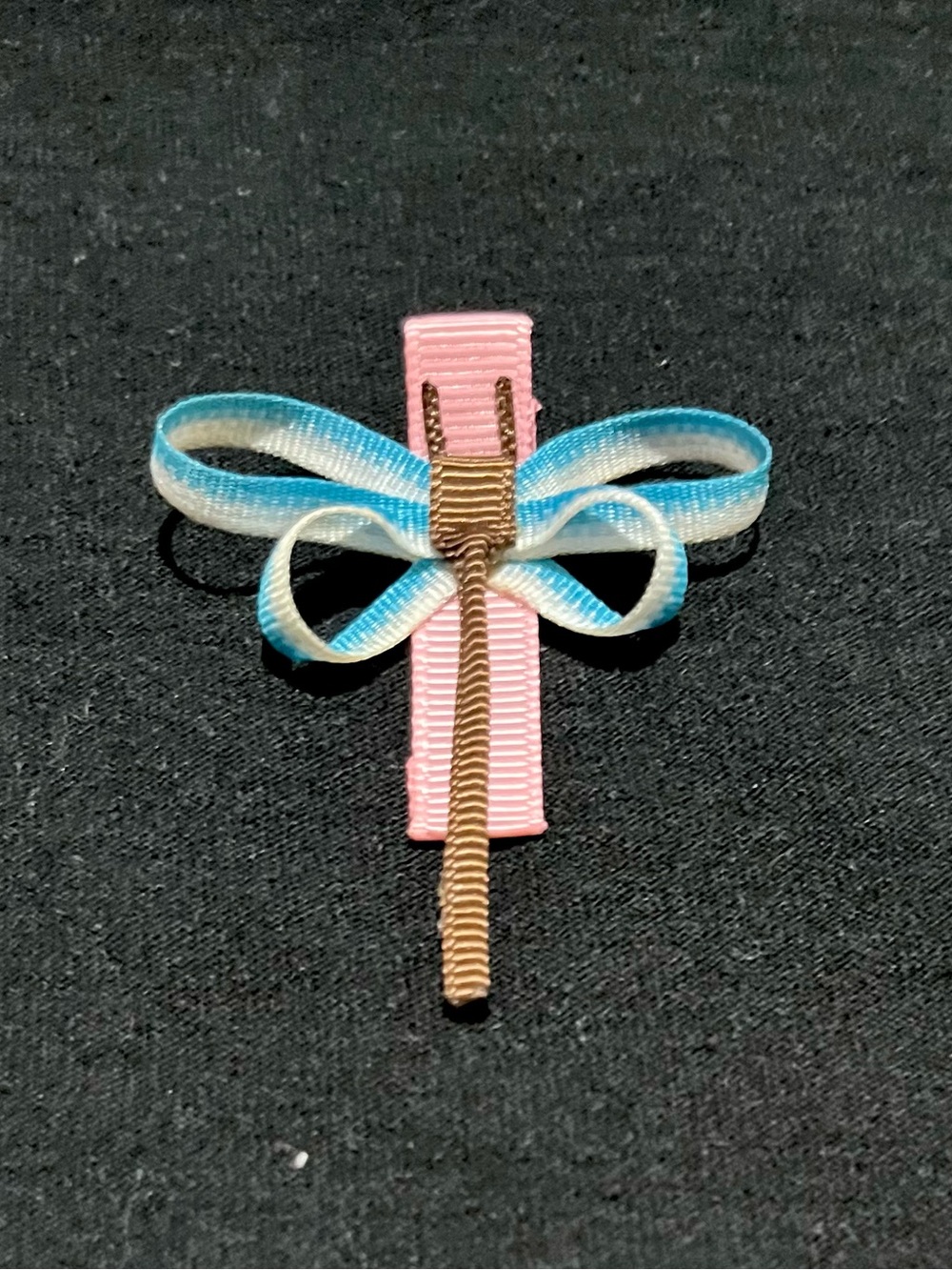Pink Blue Ribbon Dragonfly Hair Clip Barrette